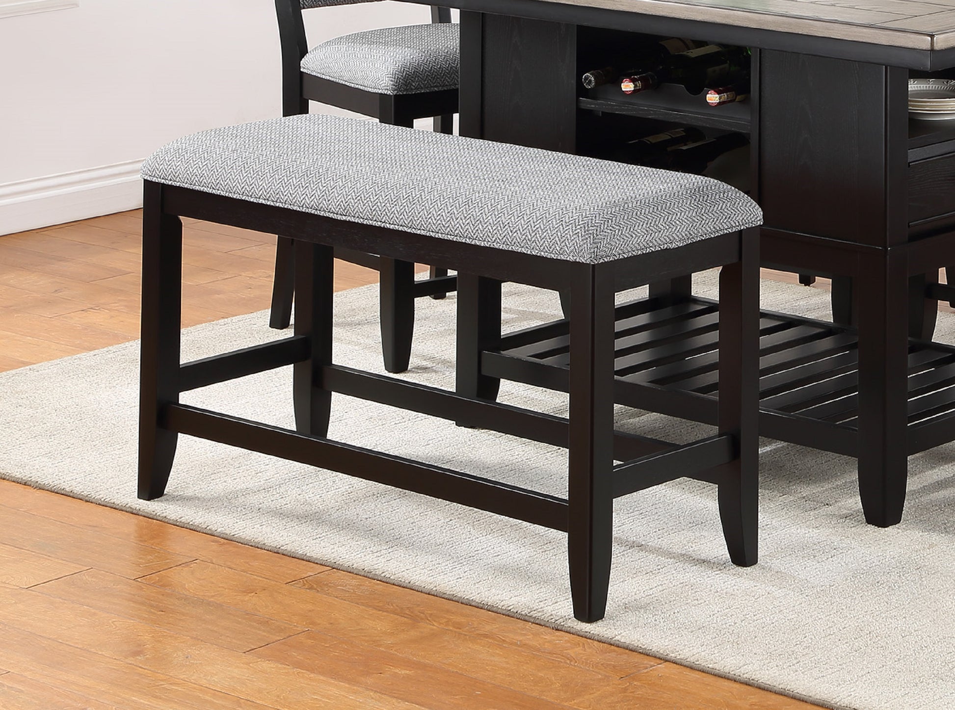 1Pc Transitional Dark Gray Finish Fabric Upholstered Counter Height Dining Bench Brown Wood Fabric