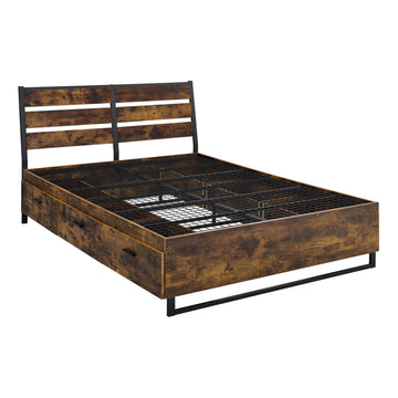 Rustic Oak And Black Storage Bed With 6 Drawers Box Spring Not Required Queen Rustic Wood Bedroom Industrial Storage Included Wood Paper