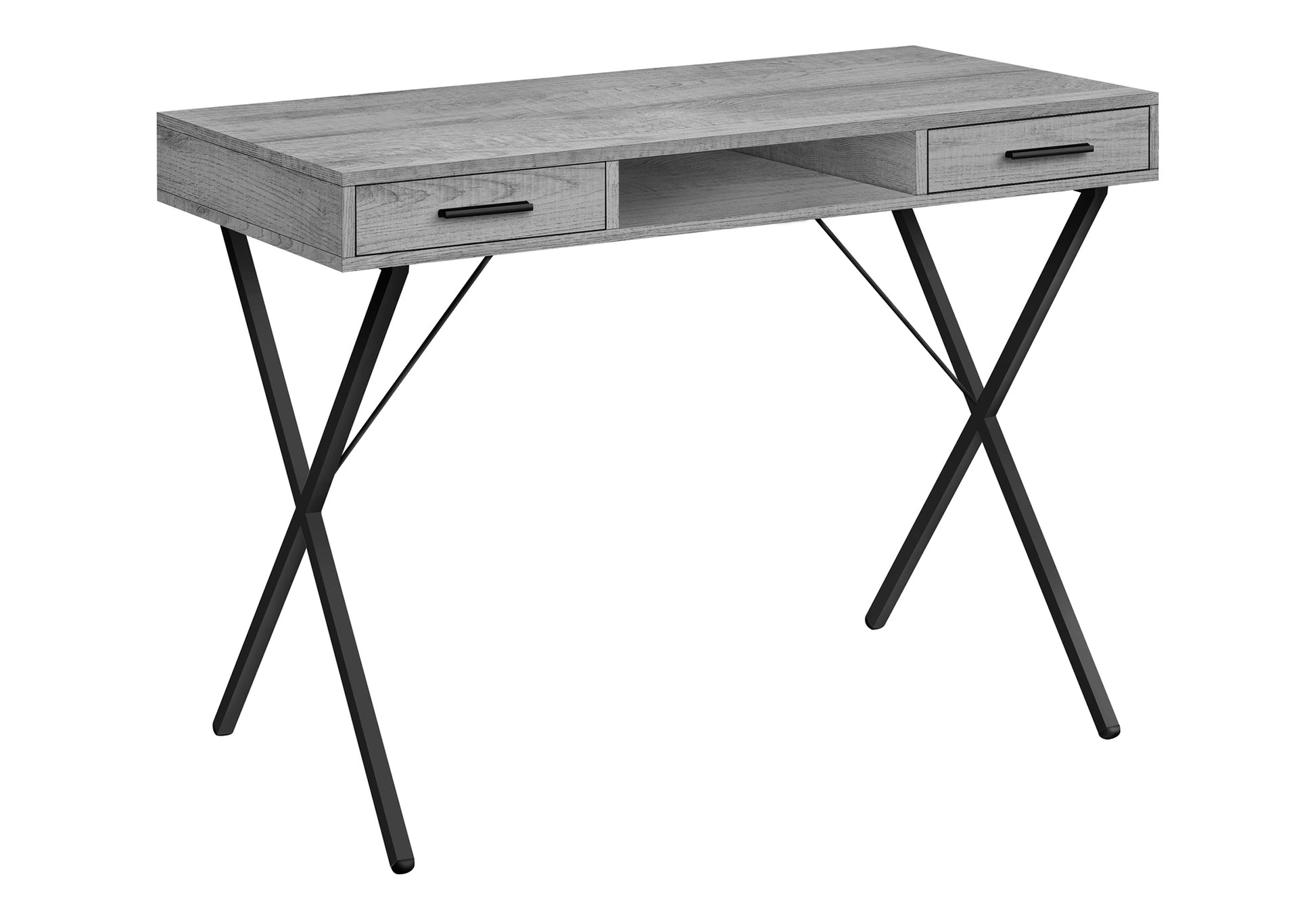 Computer Desk, Home Office, Laptop, Left, Right Set Up, Storage Drawers, 42"L, Work, Grey Laminate, Black Metal, Contemporary, Modern Grey Particle Board