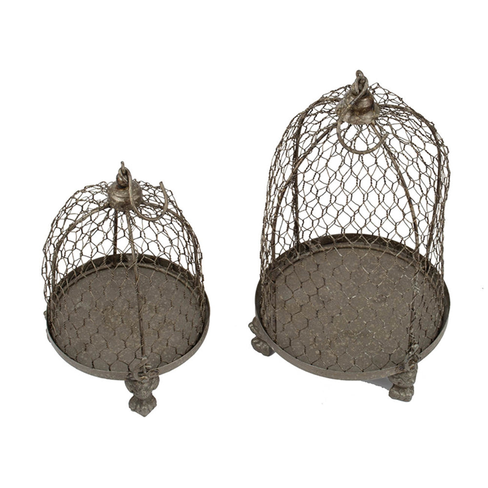 Set Of 2 Phineas Hanging Wire Mesh Candle Holders, L: D7X13" S: D6X9" Antique Gray Antique,Farmhouse,Retro,Rustic Iron