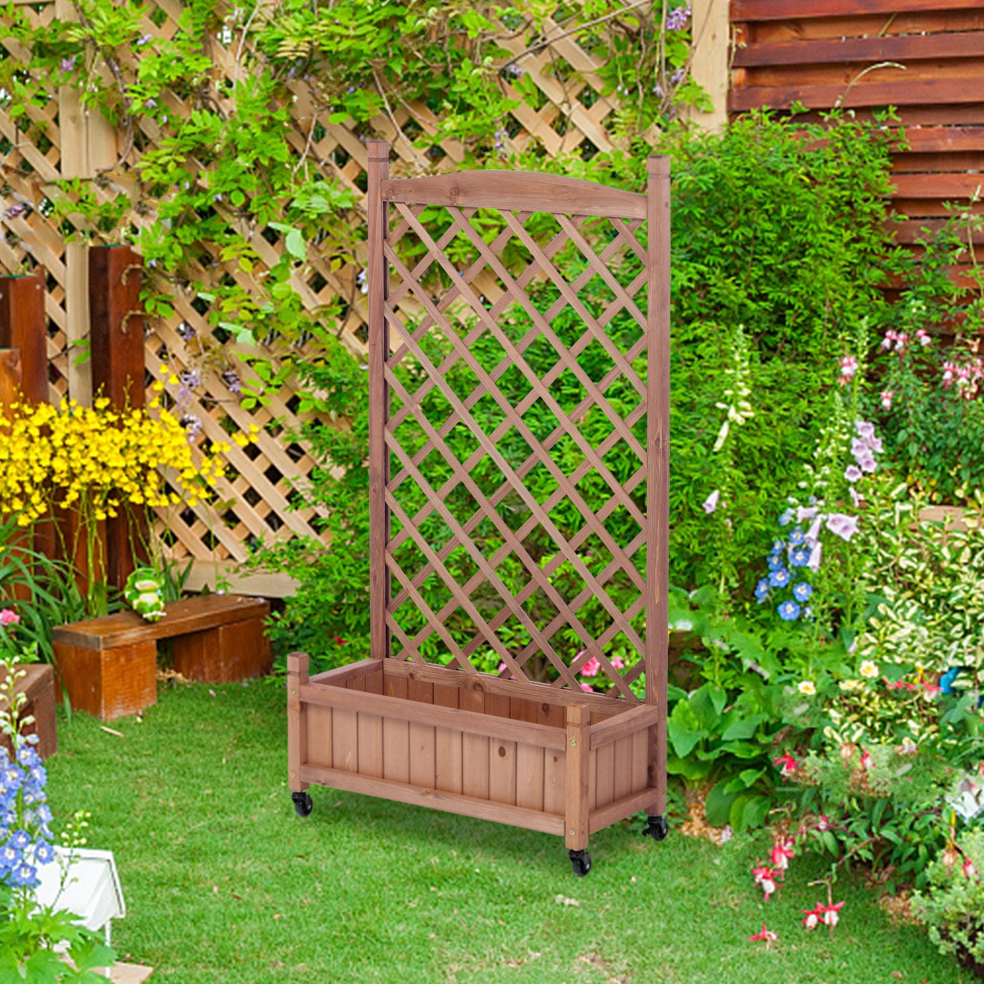 amazon planter trellis Raised Garden Bed With Trellis 2 Pack, Outdoor Wooden Planter Box & Pl