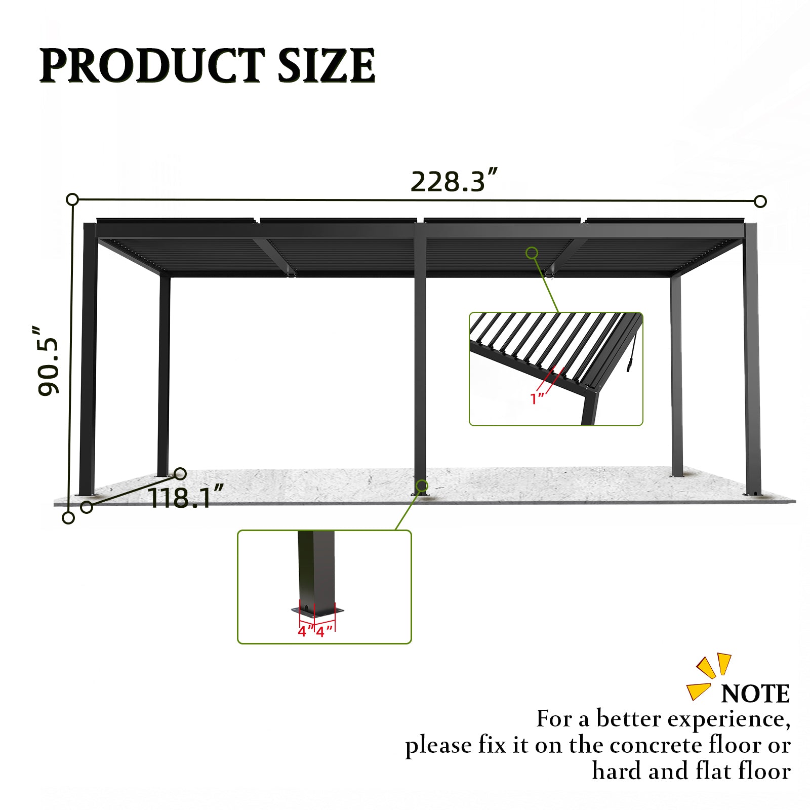 8610J Louver Pergola 10X19Ft Aluminum Frame & Louvers Black Garden & Outdoor High Wind Resistant Gazebos Aluminium