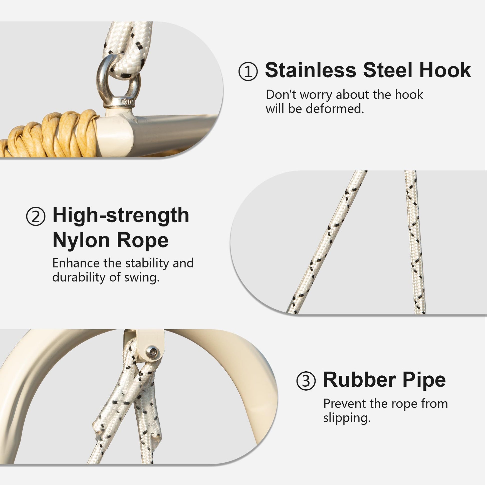 Outdoor Patio Porch Swing, 2 Seat Hanging Swing Chair With Thickened Cushions And Pillow, Rattan Porch Swing Chair Outdoor Hammock Chair For Porch, Backyard, Garden Yes White Garden & Outdoor 2 Person Seating Group Steel