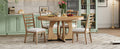 5 Piece Retro Rustic Functional Dining Set Unique Geometric Design, 1 Extendable Table With A 16 Inch Leaf And 4 Upholstered Chairs Ideal For Dining Room And Kitchen Natural Natural Solid Wood Mdf