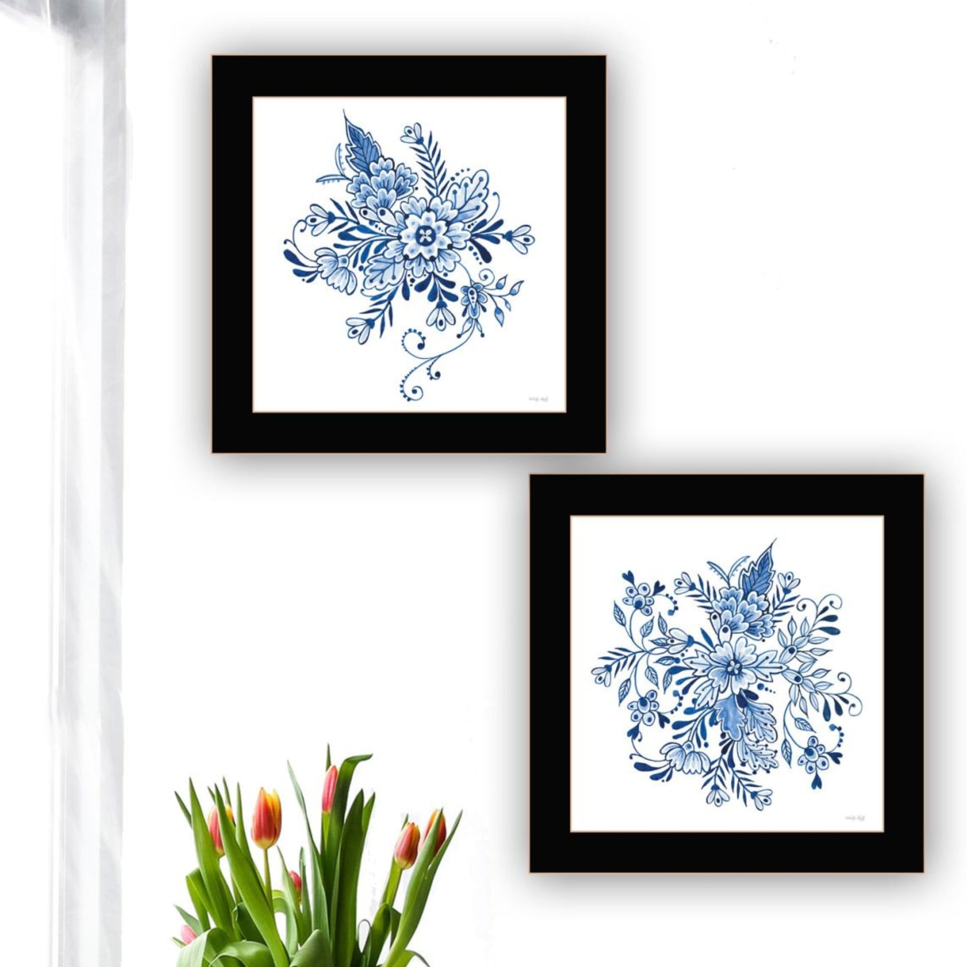 "Delph Designs Of Blue And White Florals" Framed Wall Art For Living Room, Wall Art Print For Home Decor, Bedroom Wall Art By Cindy Jacobs Multicolor Wood Paper