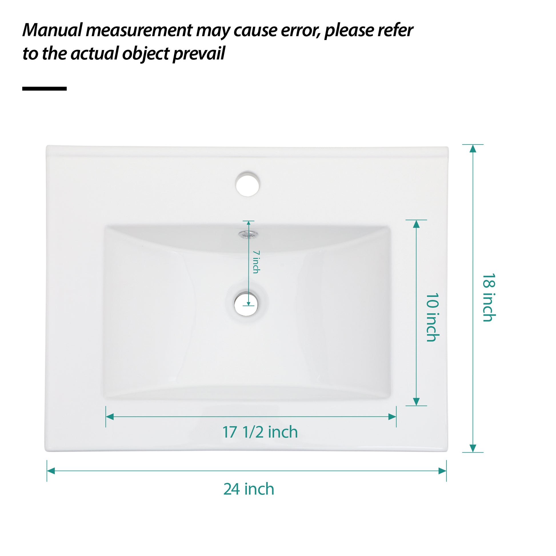 24"X18" White Rectangular Single Vanity Top With 1 Faucet Hole And Overflow Sink Only White Ceramic