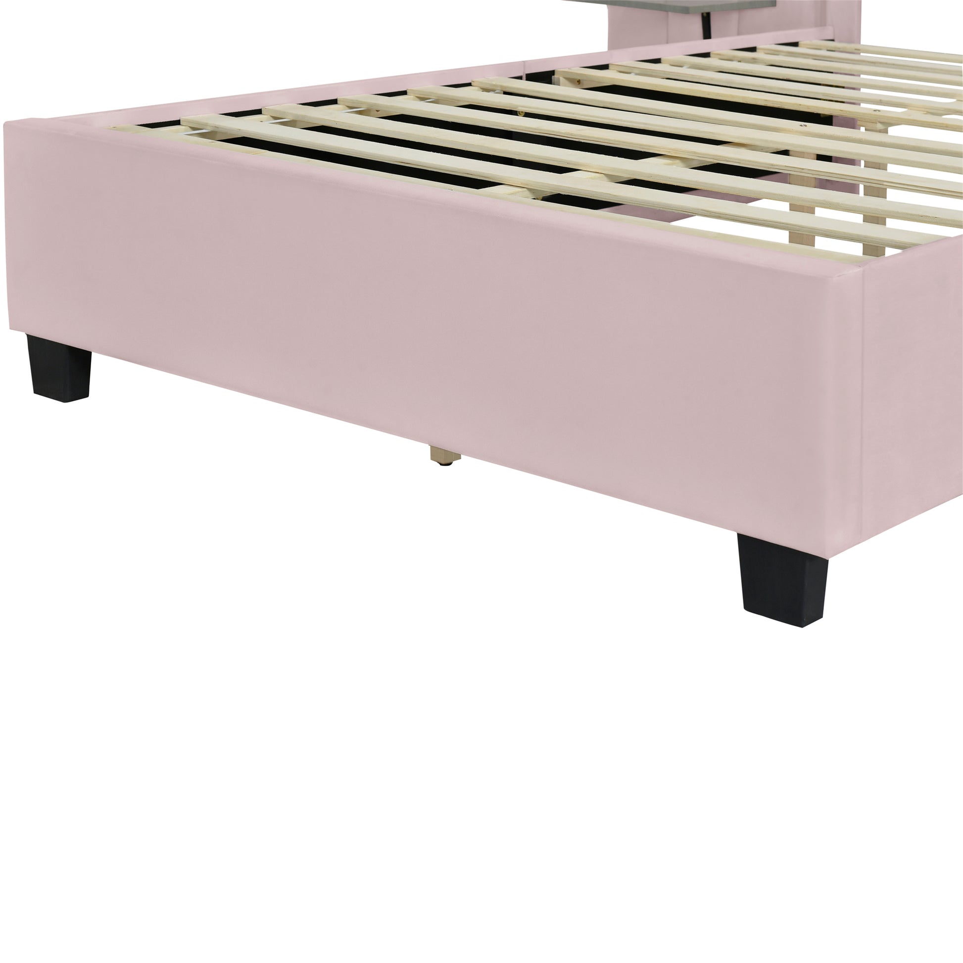 Full Size Upholstered Platform Bed With Big Headboard, Bedroom Furniture, Velvet, Pink Full Pink Plywood