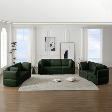 Living Room Furniture 7 Piece Set Including One 3 Seater Sofa And Two 2 Loveseatsadjustable Arms And Backs Comforty Sofas & Couches With Comfy Seat And Arm Cushions Green Green Polyester 7 Seat