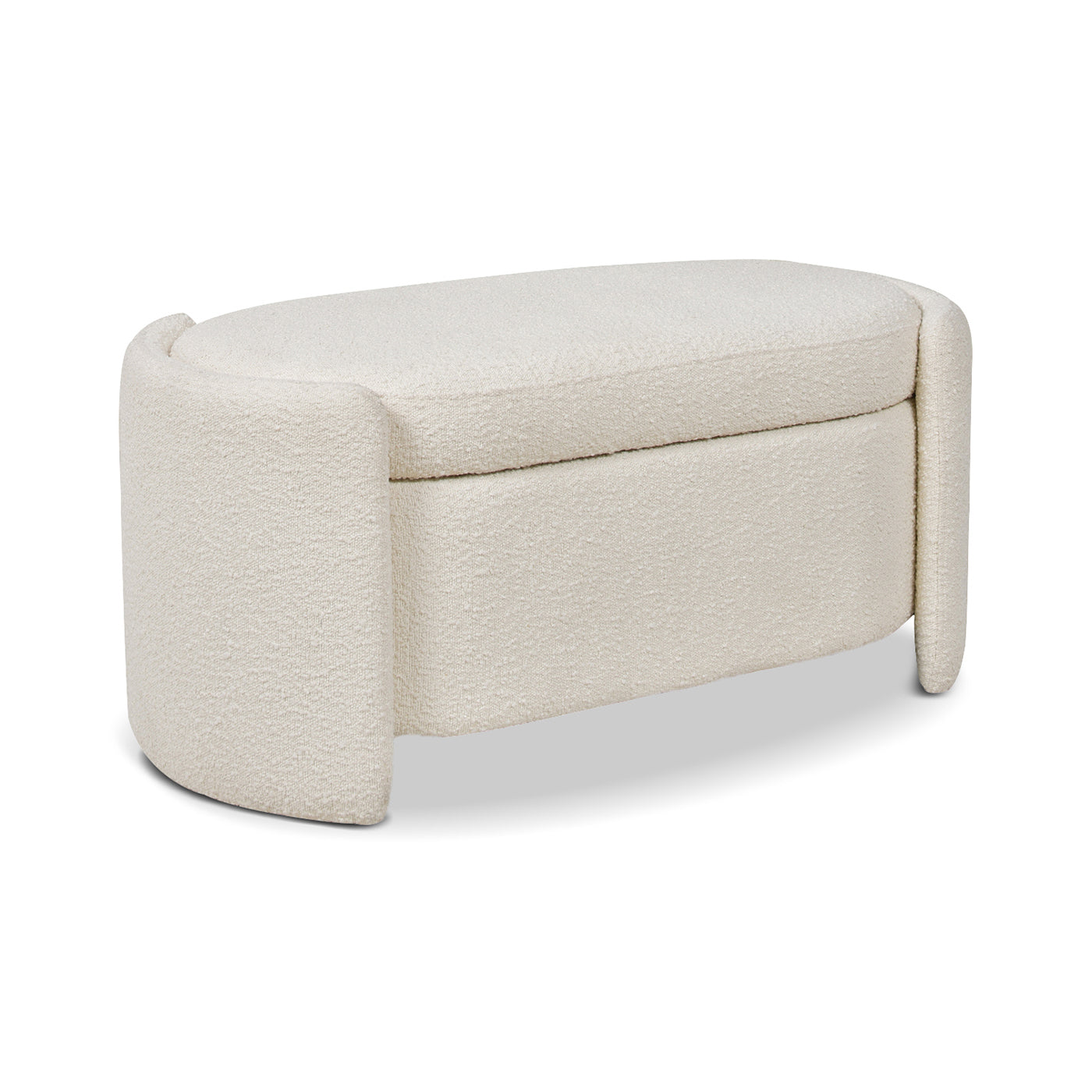 Fuji 43" Upholstered Oval Storage Bench, Ivory White Boucle White Foam Boucle