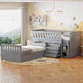 L Shaped Space Saving Twin Loft And Twin Platform Bed With 7 Drawers And Full Guardrails Gray Twin Gray Solid Wood