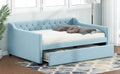 Full Size Upholstered Tufted Daybed With Twin Size Trundle, Blue Box Spring Not Required Full Blue Wood Daybeds Velvet Upholstered