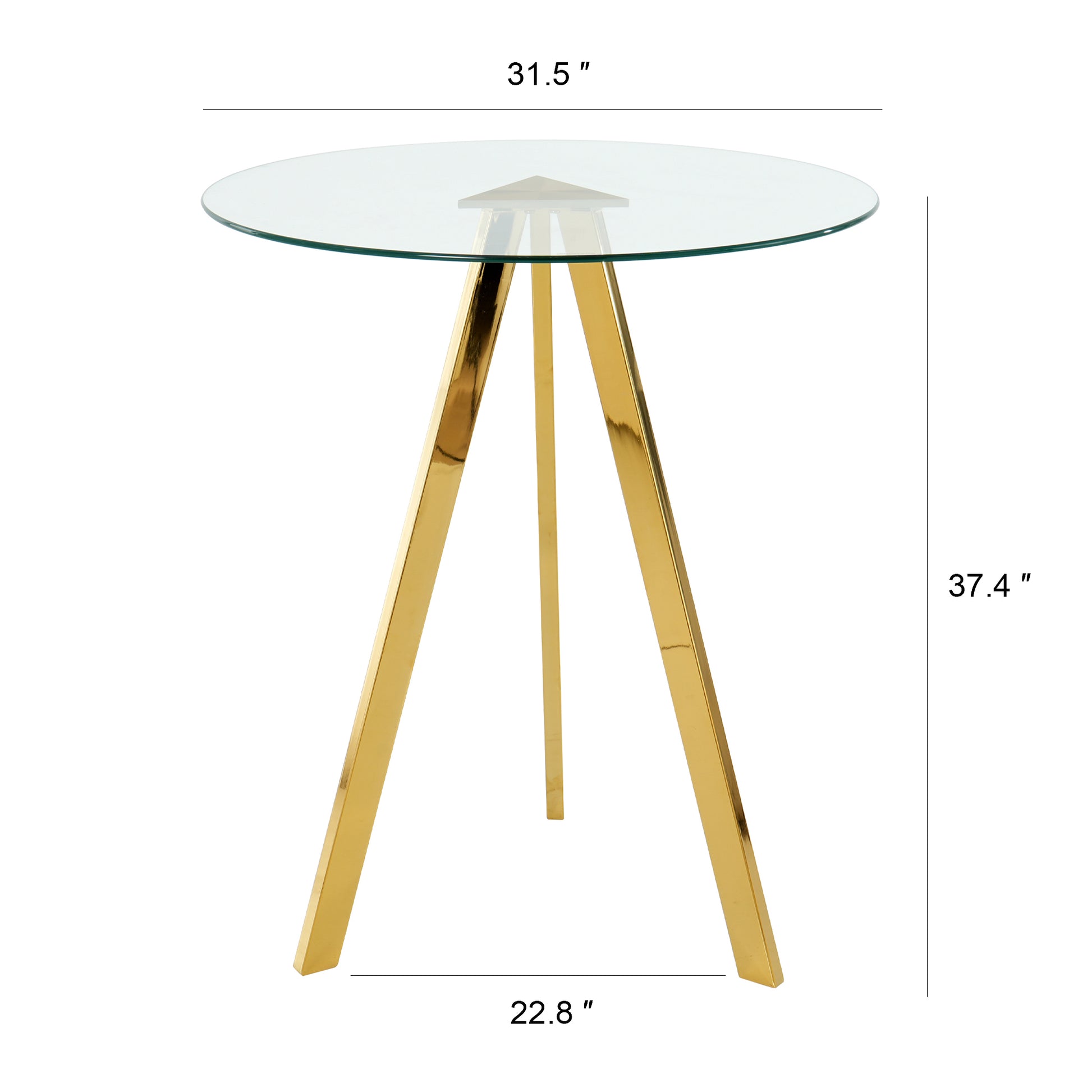 Modern Kitchen Glass Dining Table Round Tempered Glass 31.5" Bar Table Top,Clear Bar Table Metal Legs,Gold Plated Legs Set Of 1 Gold Round Glass