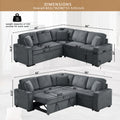 Modular Sofa, Sectional Couch L Shaped Sofa Couch With Pullout Sleeper, 5 Seat Chenille Corner Sofa For Living Room, 3 Pillows Included, Dark Gray Dark Gray Chenille Foam Plywood 5 Seat