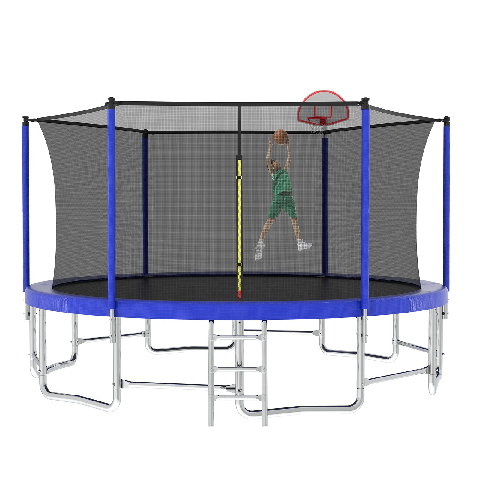 16Ft Trampoline With Balance Bar & Basketball Hoop&Ball, Astm Approved Reinforced Type Outdoor Trampoline With Enclosure Net Blue Metal