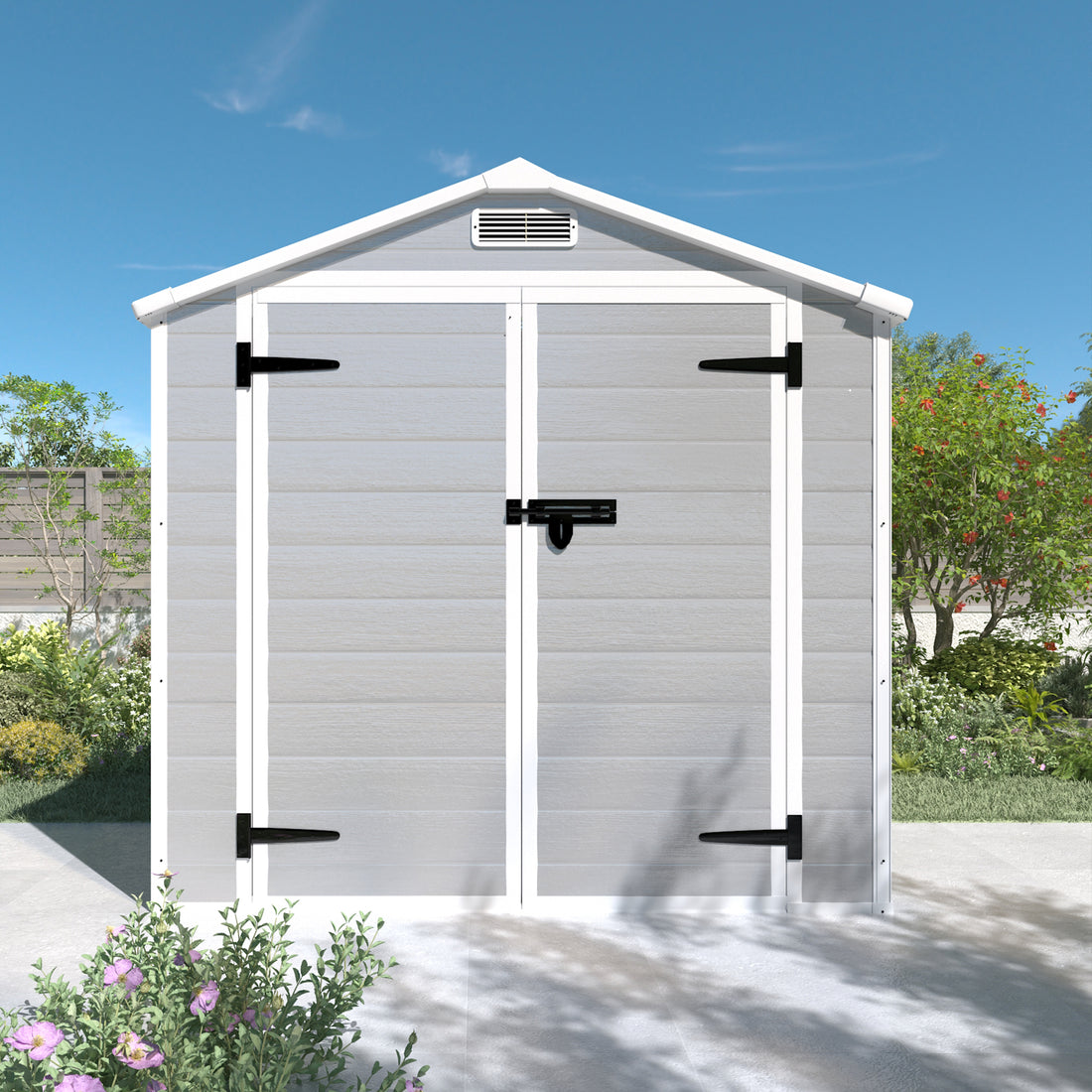 6' X 4.4' Resin Weather Resistant Outdoor Storage Shed With Floor For Garden,Backyard,Pool Tool, Light Grey Gray Polypropylene