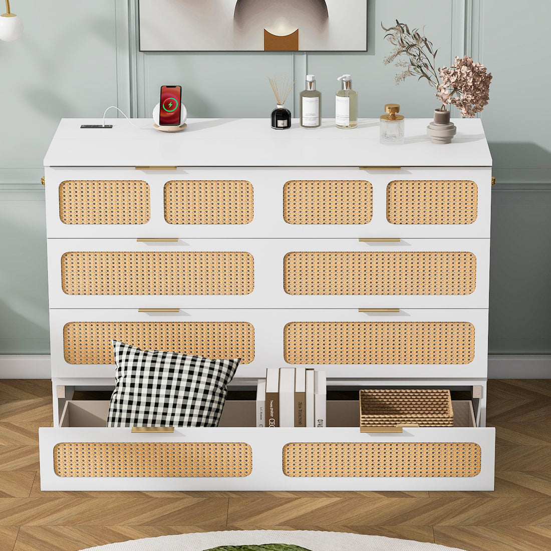 Queen Murphy Bed With Large Drawers,White Queen White Plywood