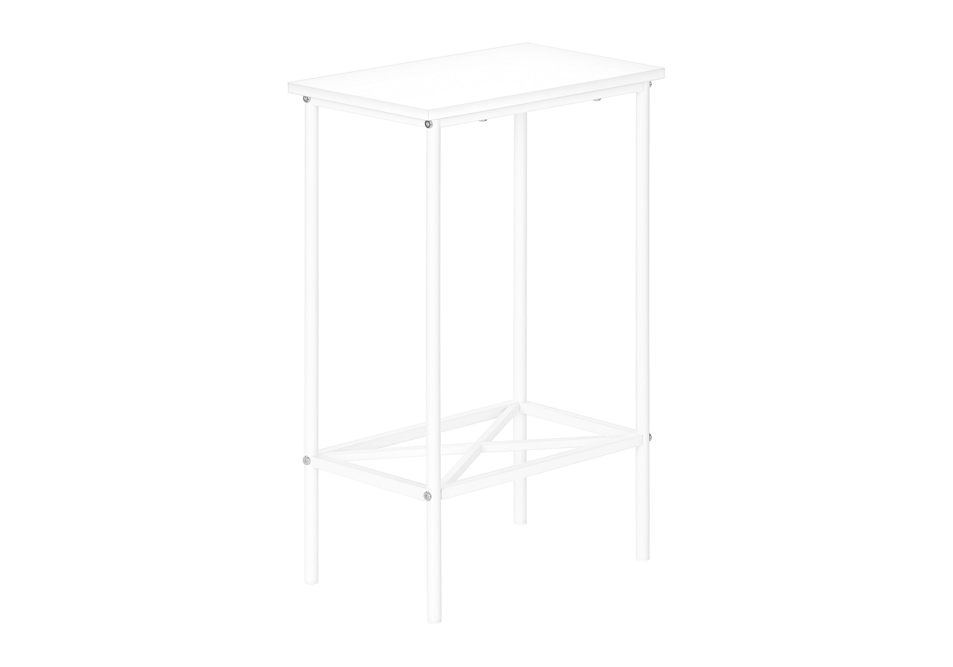 Accent Table, Side, End, Narrow, Small, 2 Tier, Living Room, Bedroom, White Laminate, White Metal, Contemporary, Modern White Particle Board