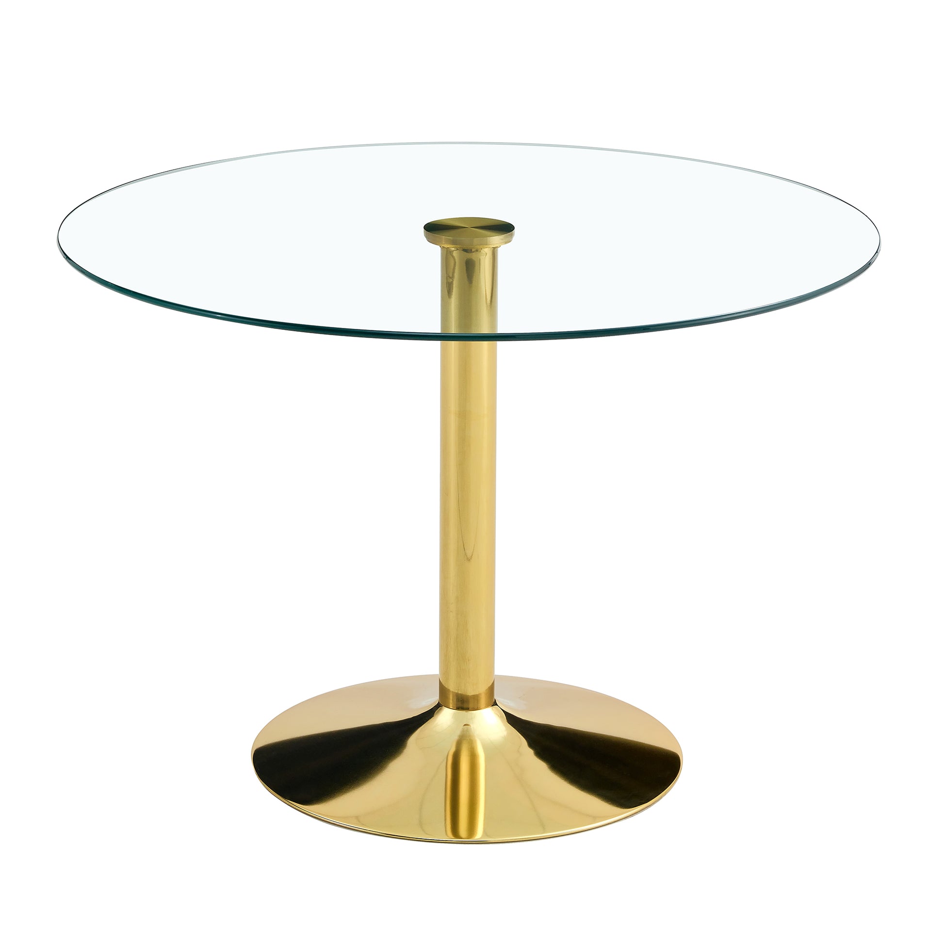 A 39.7 Inch Diameter Glass Top And A Modern, Minimalist Round Dining Table With Gold Metal Legs. Ideal For Dining Rooms, Living Rooms And Meeting Rooms. Model: Dt 1166 Gold Glass Metal