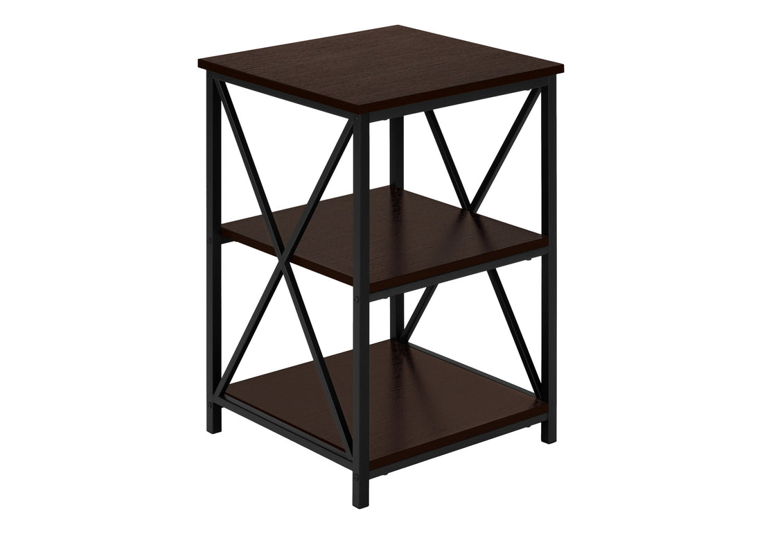 Accent Table, Side, End, Nightstand, Lamp, Living Room, Bedroom, Brown Laminate, Black Metal, Contemporary, Modern Espresso Metal