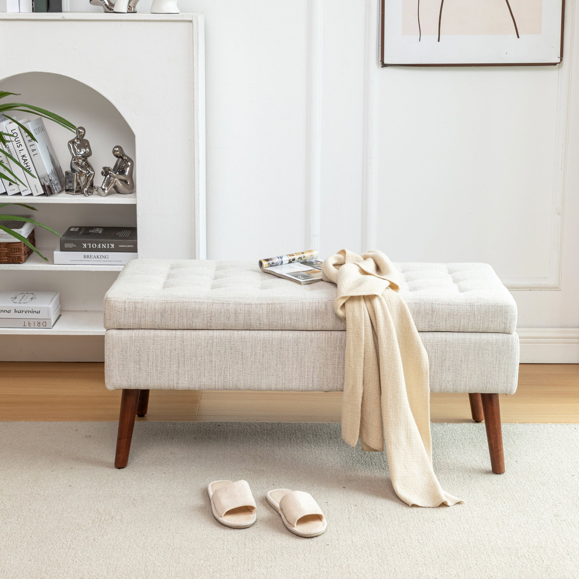 Storage Bench With Storage Bench For Bedroom End Of Bed Bench Foot Of Bed Bench Entryway Bench Storage Ottoman Bench 43.7" W X 18.1" D Off White Bench Off White Linen