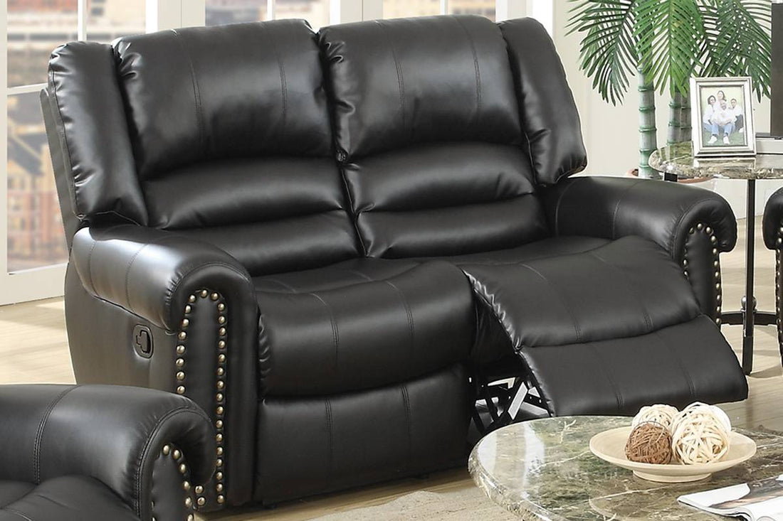 Plush Relax 1Pc Manual Motion Loveseat Black Color Bonded Leather 2 Seat Couch Armrest Cushion Seating Living Room Furniture Black Faux Leather Metal Primary Living Space Cushion Back Contemporary,Modern Pillow Top Arms Metal 2 Seat