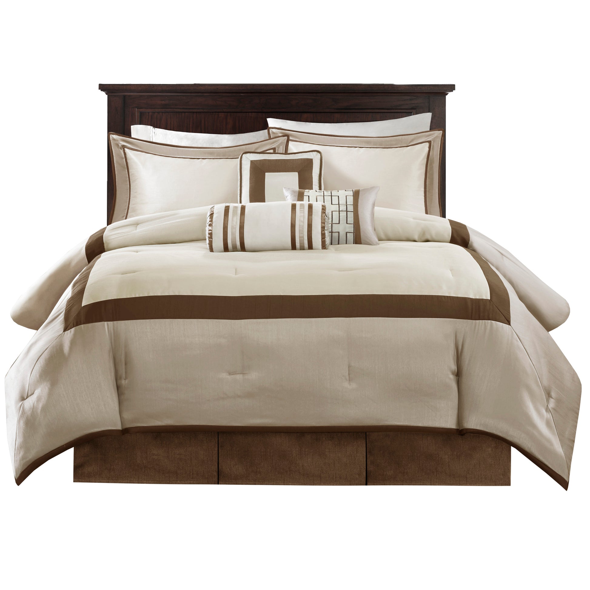 7 Piece Comforter Set Taupe Brown Queen Queen Taupe Brown Polyester