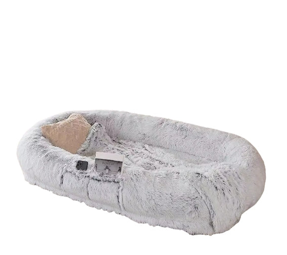 Human Dog Bed, 71''X40''X12'' Size Fits You And Pets, Washable Faux Fur Dog Bed For People Doze Off, Napping Orthopedic Dog Bed Grey Gray Faux Fur