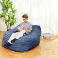 Faux Fur Classic Bean Bag Blue Primary Living Space Soft Casual,Modern Foam Faux Fur