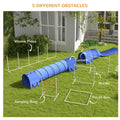 Pawhut 7 Piece Dog Agility Training Equipment, Dog Obstacle Course Starter Kit With Tunnels, Weave Poles, Adjustable Hurdles, Jumping Ring, Pause Box, Whistle, Blue Blue Plastic