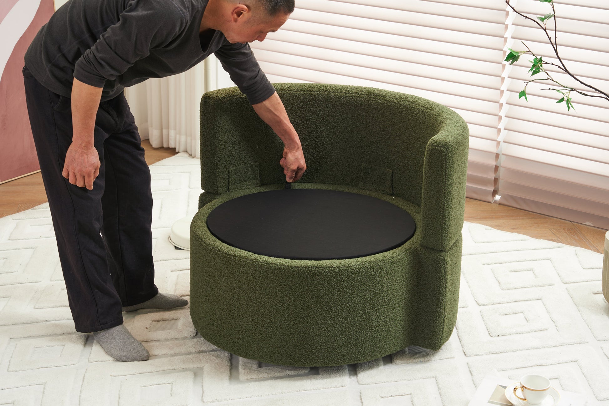 029 Teddy Fabric Swivel And Storage Chair With Back Cushion For Living Room,Green Green Primary Living Space Modern Foam Teddy