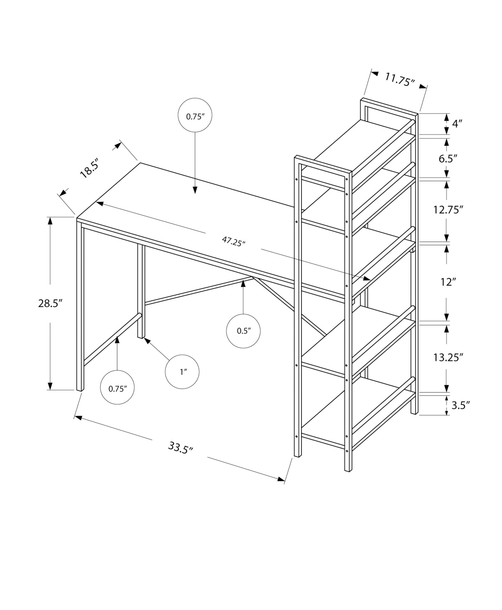 Computer Desk, Home Office, Laptop, Storage Shelves, 48"L, Work, White Laminate, White Laminate, Contemporary, Modern White Mdf