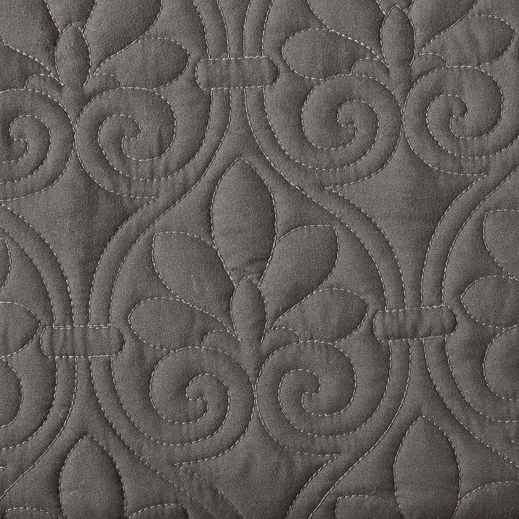 3 Piece Split Corner Pleated Quilted Bedspread Dark Grey King Dark Grey Polyester