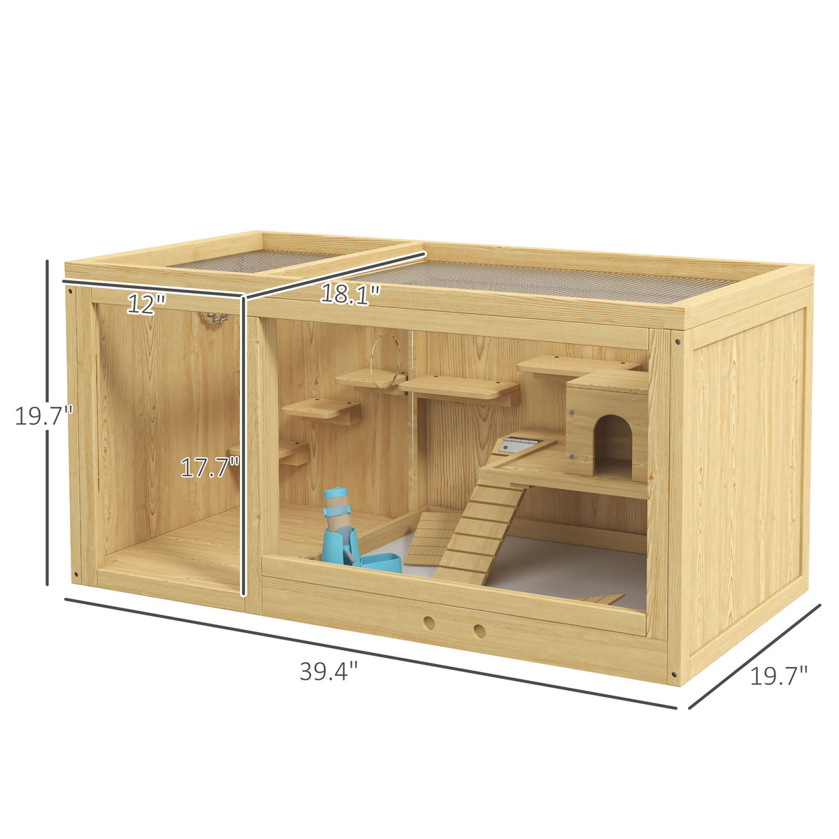 Hamster Toys PawHut Large Wooden Hamster Cage - Multi-Level Habitat ...