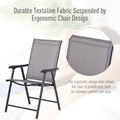 Outsunny Set Of 2 Patio Folding Chairs, Stackable Outdoor Sling Patio Dining Chairs With Armrests For Lawn, Camping, Dining, Beach, Metal Frame, No Assembly, Gray Gray Fabric Metal