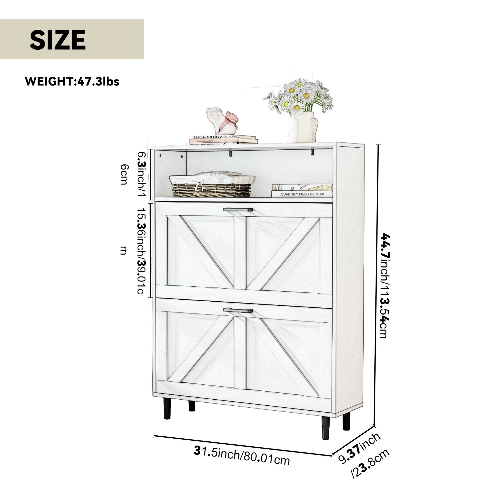 Farmhouse Shoe Storage Cabinet With Barn Door Design, Shoe Organizer With 2 Flip Drawers, Freestanding Narrow Shoe Rack Cabinet With Open Storage For Entryway,Foyer,Hallway, Natural Freestanding 1 2 Drawers Barn Door Natural Wood Primary Living Space