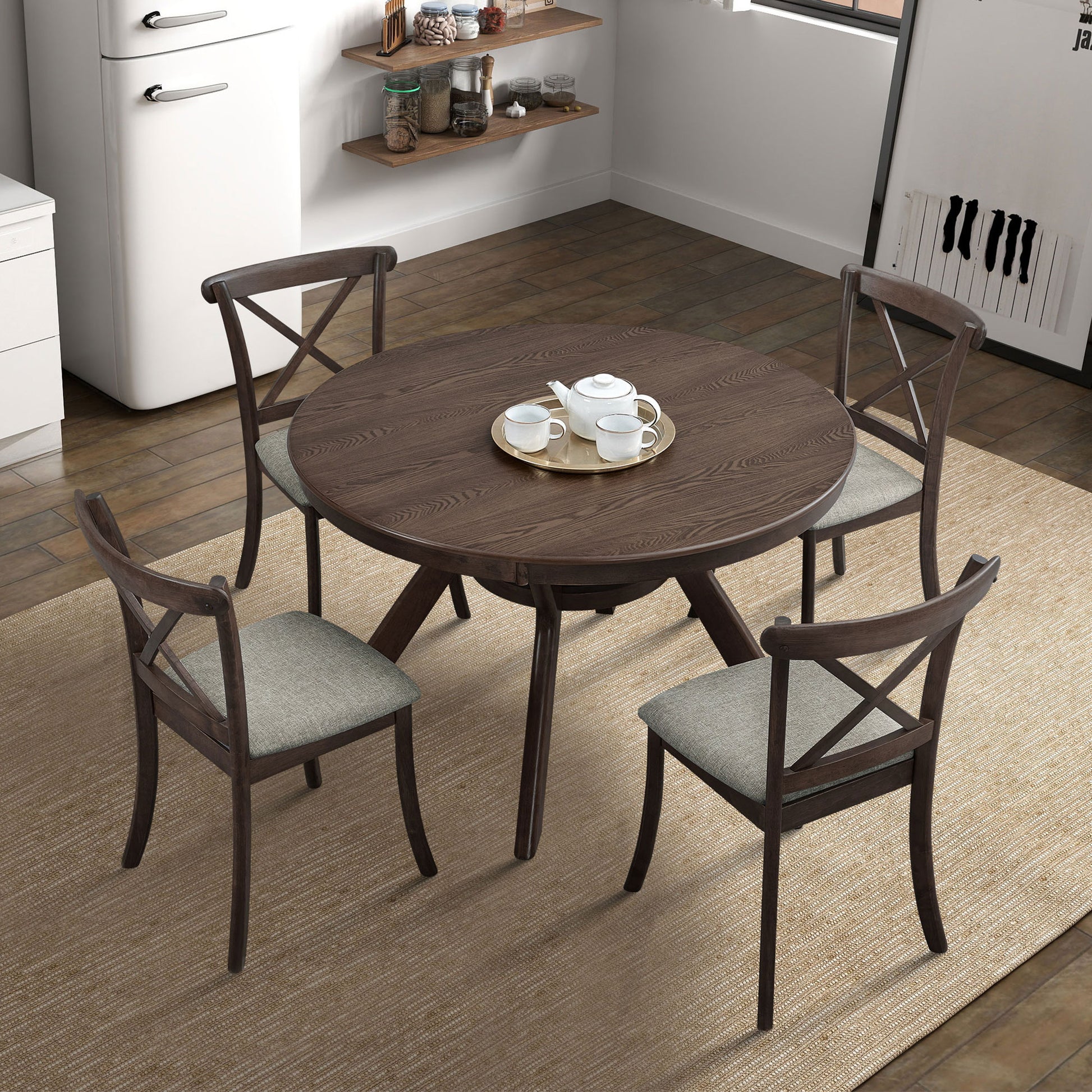 Wooden X Back Dining Chairs Set Of 2, Modern Fabric Upholstered Kitchen Side 2Pc Chairs, Cross Back Rubber Wood Farmhouse Dining Room Chair,Dark Brown Dark Brown Wood