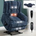 Dual Motor Heat Massage Infinite Position Up To 350 Lbs Electric Power Lift Recliners With Power Remote, Medium Firm And Heavy Duty, Blue Blue Chenille Power Remote Metal Primary Living Space Medium Firm Pillow Back Heavy Duty American Design Pine Pillow