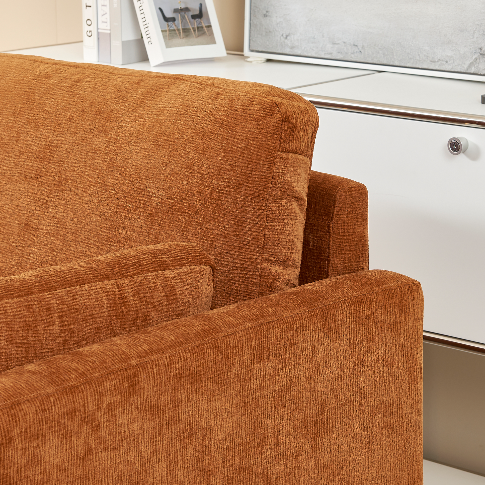 58.66" Small Modern Loveseat Sofa, Mid Century Chenille Fabric 2 Seat Couch Beautiful Seat With Back Cushions, Accent Sofa Couch For Living Room, Bedroom And Small Space Orange Wood Foam Chenille 2 Seat