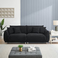 86.6 Inch Teddy Fleece Black Sofa With Four Throw Pillows Hardware Feet Can Be Placed In The Apartment Bedroom To Sit Comfortably Without Taking Up Space Black Fabric 2 Seat