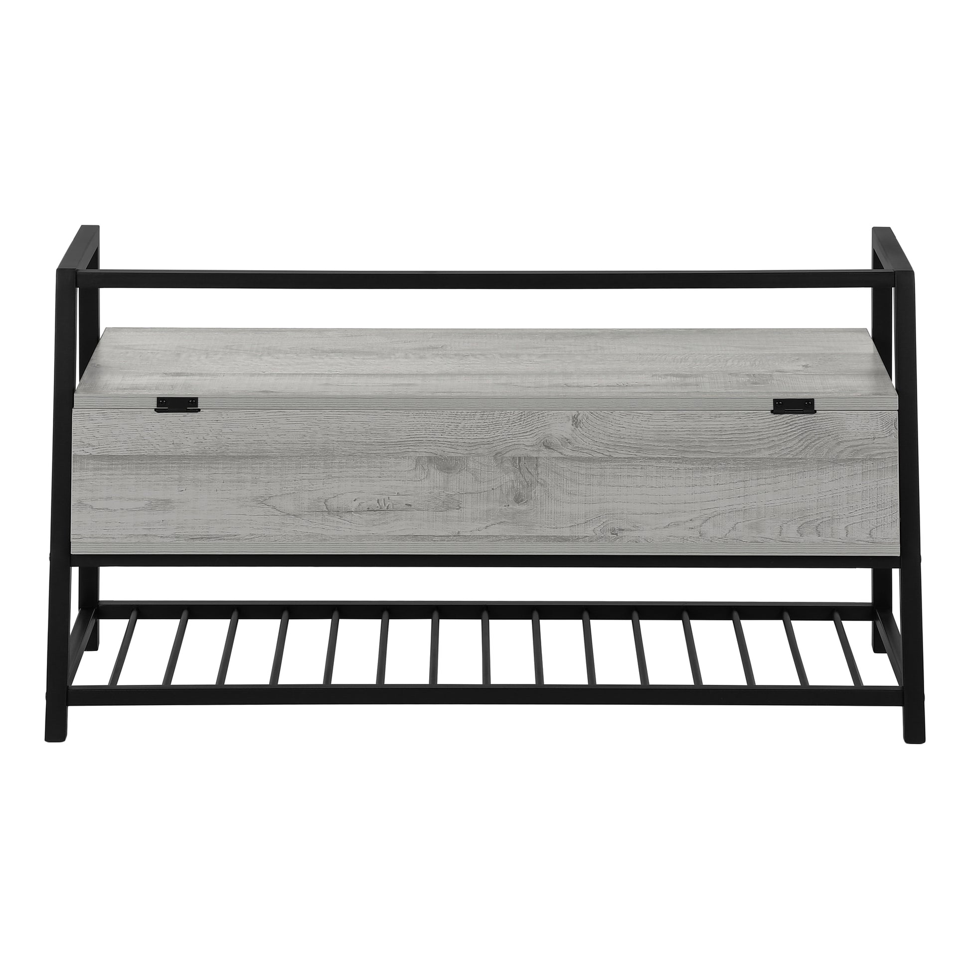 Bench, Entryway, Hallway, Storage, 42" Rectangular, Grey Laminate, Black Metal, Contemporary, Modern Grey Mdf