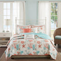 6 Piece Cotton Sateen Quilt Set With Throw Pillows Coral King Cal King King Coral Cotton