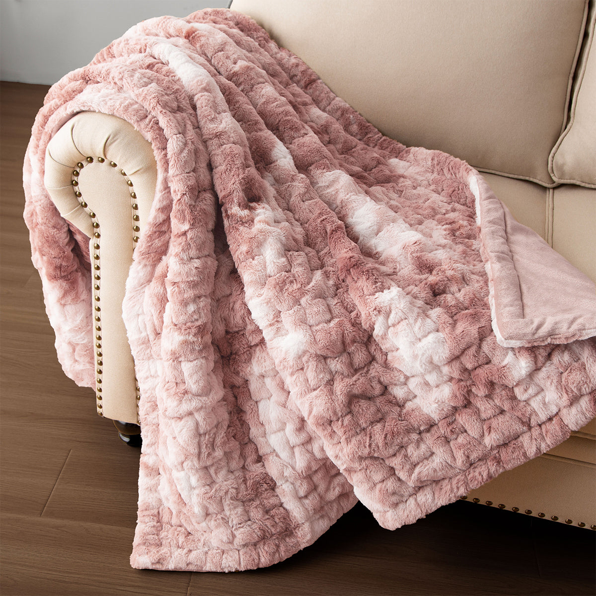 Ruched Faux Fur Throw Multicolor Faux Fur