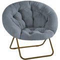 Cozy Saucer Chair Faux Fur Metal Frame Anti Slip Leg For Living Room Bedroom, Large, Deep Grey Grey Fabric Metal