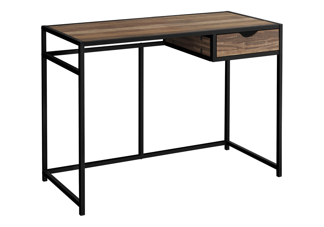 Computer Desk, Home Office, Laptop, Storage Drawer, 42"L, Work, Brown Laminate, Black Metal, Contemporary, Modern Brown Mdf