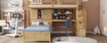 Twin Over Twin Loft Bed With Built In Desk And Staircase, With Storage Compartments And Shelves, Natural Twin Box Spring Not Required Natural Wood Pine