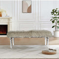 49 Inch Accent Bench, Faux Fur Seat, Clear Acrylic Legs, Smooth Rich Brown Brown Wood