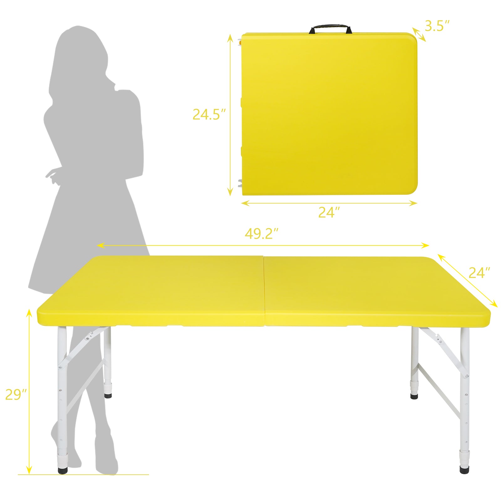 4Ft Yellow Portable Folding Table Indoor&Outdoor Maximum Weight 135Kg Foldable Table For Camping Yellow Garden & Outdoor Iron Plastic