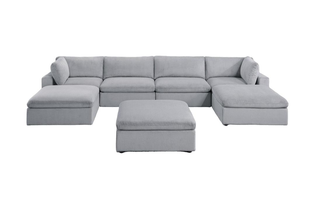 Dark Gray Color 7Pc Modular Sectional Set Corduroy Upholstery Couch 2X Corner Wedge 2X Armless Chairs 3X Ottomans Living Room Furniture Dark Gray Primary Living Space Cushion Back