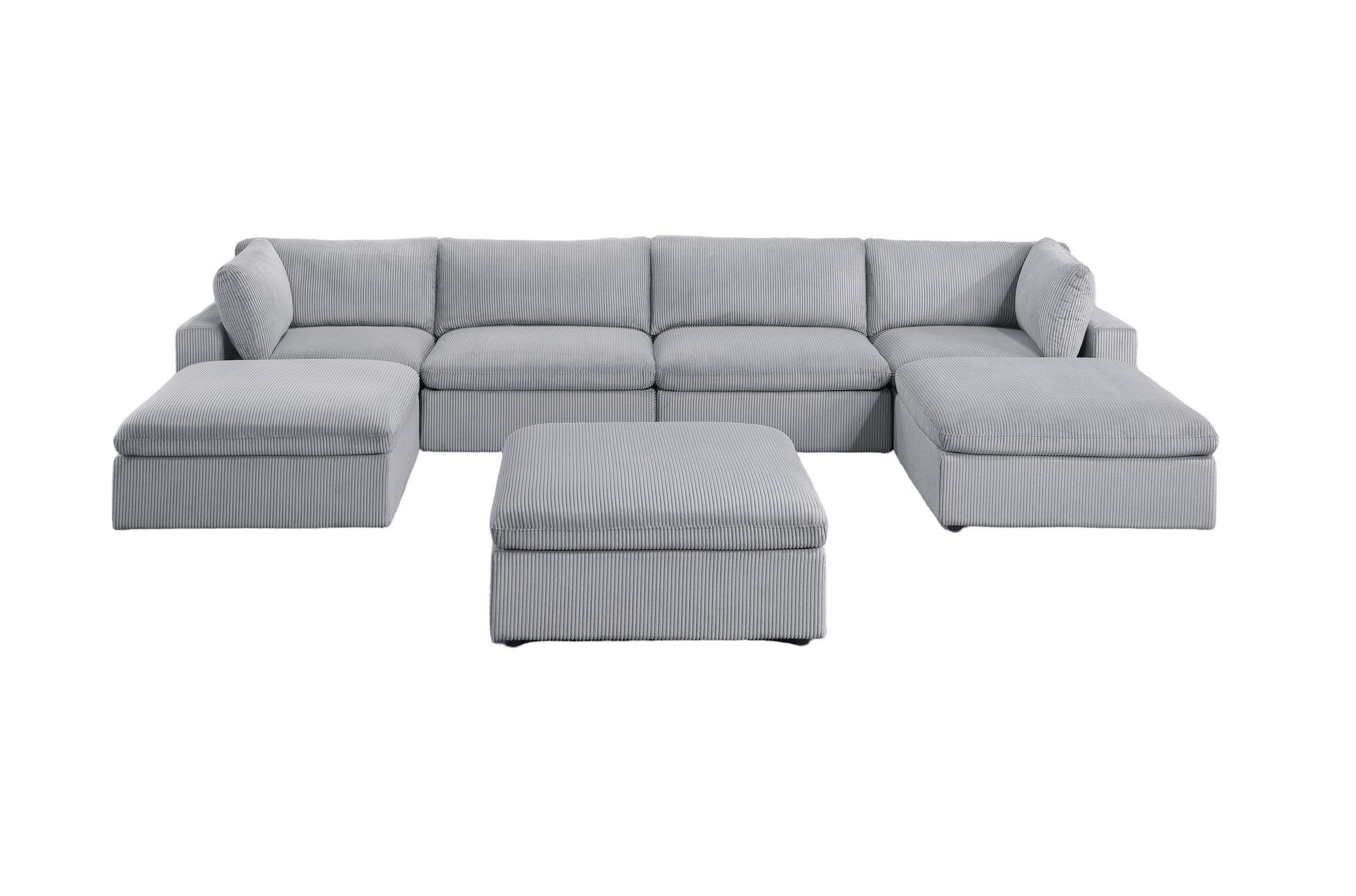 Dark Gray Color 7Pc Modular Sectional Set Corduroy Upholstery Couch 2X Corner Wedge 2X Armless Chairs 3X Ottomans Living Room Furniture Dark Gray Primary Living Space Cushion Back