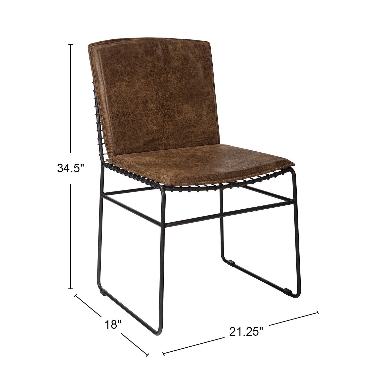 Set Of Two Upholstered Dining Chairs, Antique Brown Solid Antique Brown Rectangular Set Of 2 Faux Leather,Iron